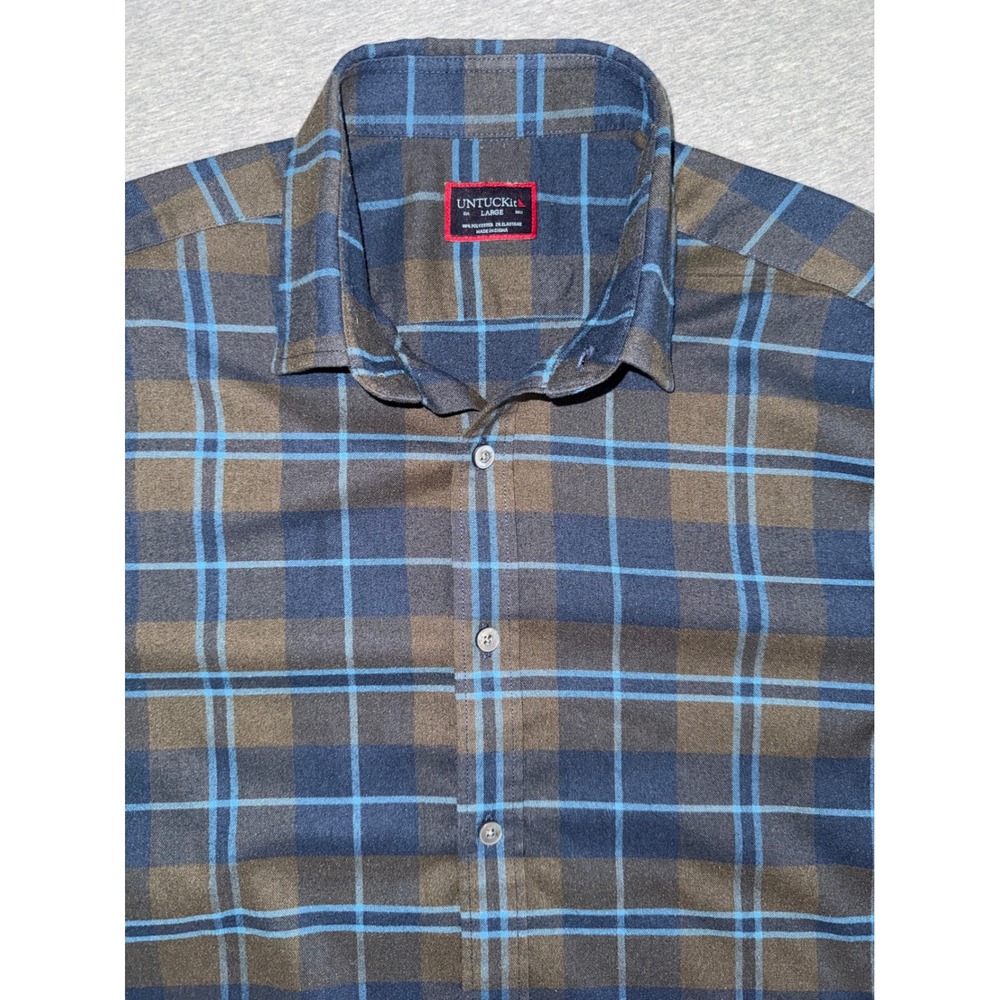 UNTUCKit Mens Woods Plaid Shirt Size Large Regular Fit Green Blue Flannel Style